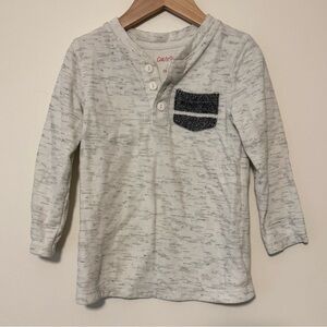 Cat & Jack Waffle Knit Henley Shirt Boys Size 3T Long Sleeve White Pocket